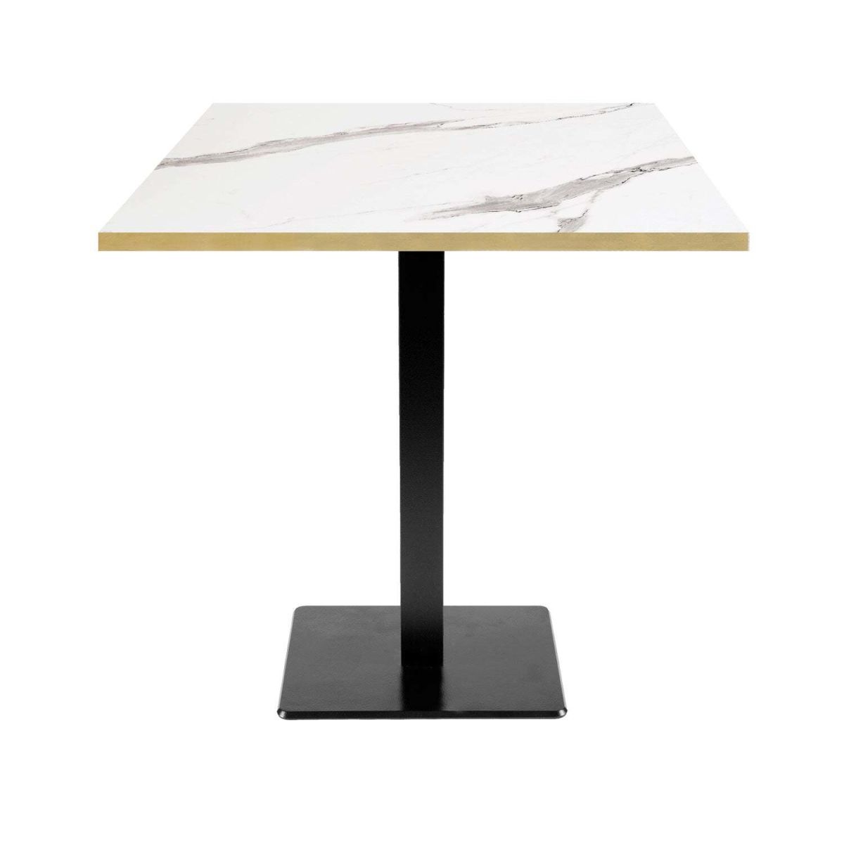 RestooTab Tisch Milan quadratisch - Kanten messingfarben 70x70x75 cm (LxBxH); Platte weiß/grau/messing, Gestell schwarz; quadratisch