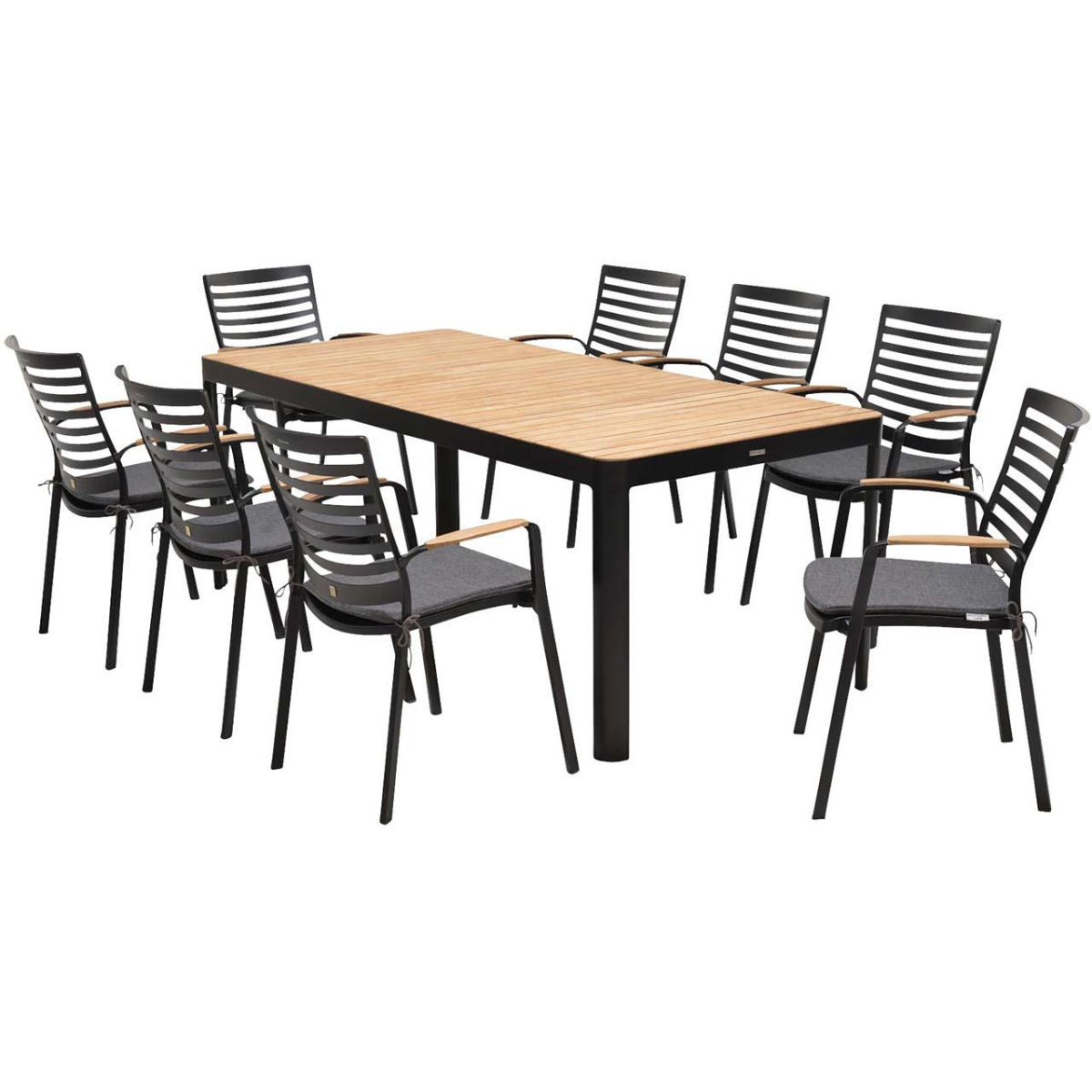 ScanCom Gartenmöbel-Set 'Portals' 8 Stühle, 1 Tisch 209 x 95, ecru; 209x95x75 cm (BxTxH); Sitz braun, Gestell schwarz