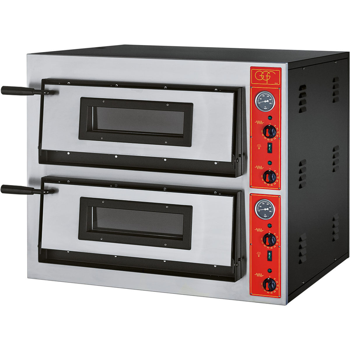 GGF Pizzaofen mit zwei Kammern für 8 Pizzen Ø 300 mm, 8,4 kW 90x73.5x75 cm (BxTxH); silber/schwarz