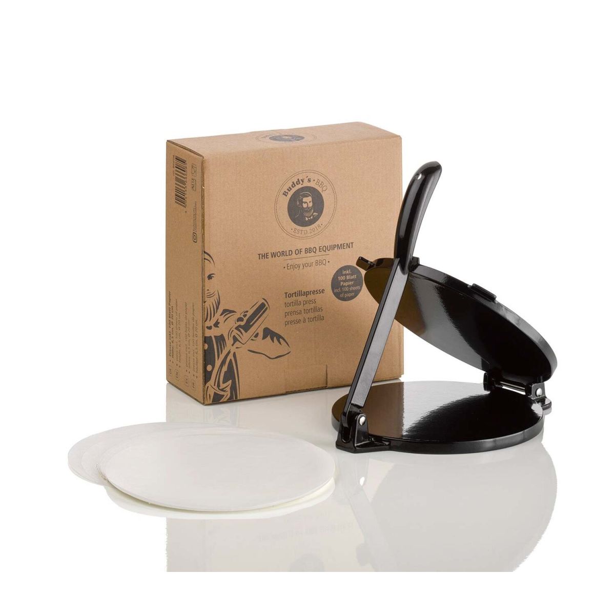 Buddy’s Bar Tortilla Presse; 20x20x6.5 cm (LxBxH); schwarz