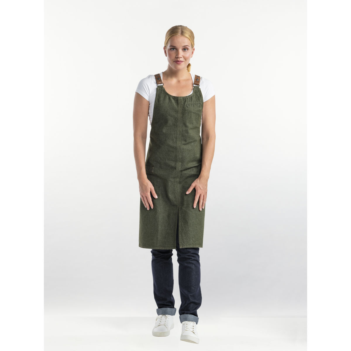 Chaud Devant Latzschürze Forene Cross Green Denim W75 – L90; 90x75 cm (LxB); grün