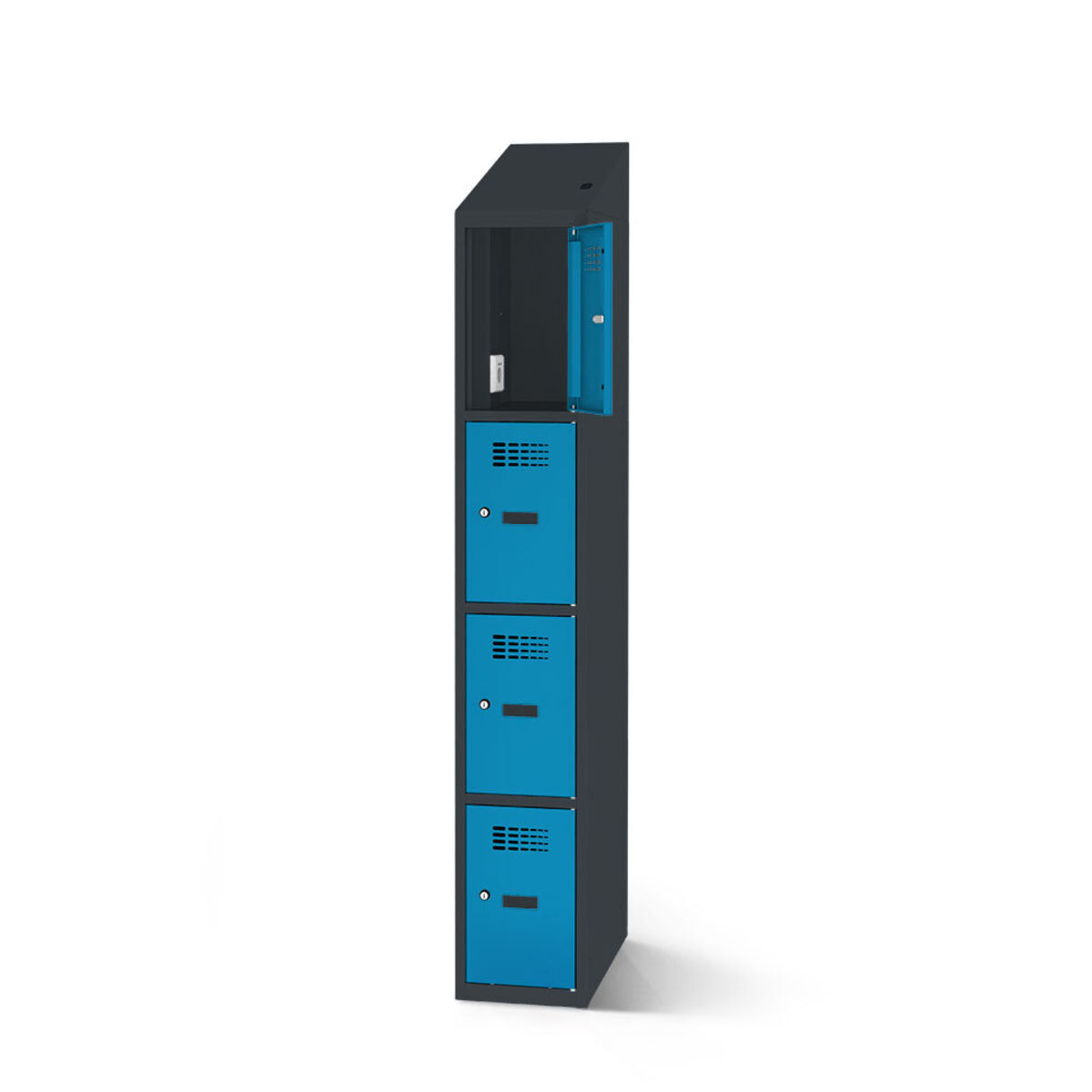 rotstahl Fächerschrank mit Ladefunktion 4 Fächer mit anthrazitgrauem Korpus 40x200 cm (BxH); blau