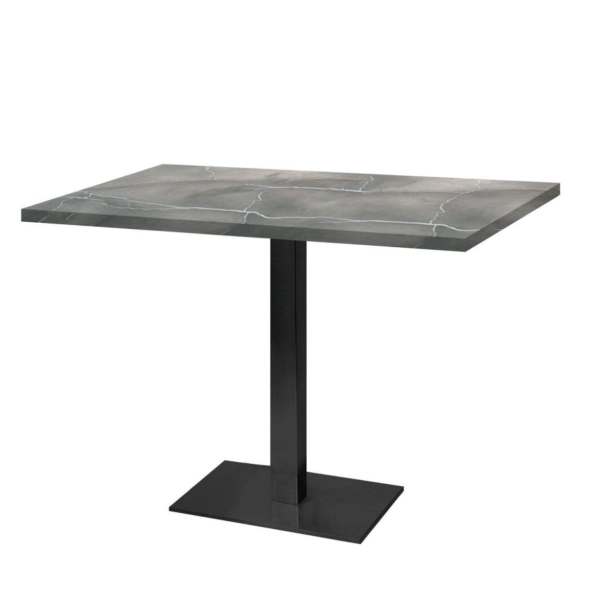 RestooTab Tisch Milan rechteckig - Dekor Stein & Holz 120x70x75 cm (LxBxH); Platte grau/blau/marmoriert, Gestell schwarz; rechteckig