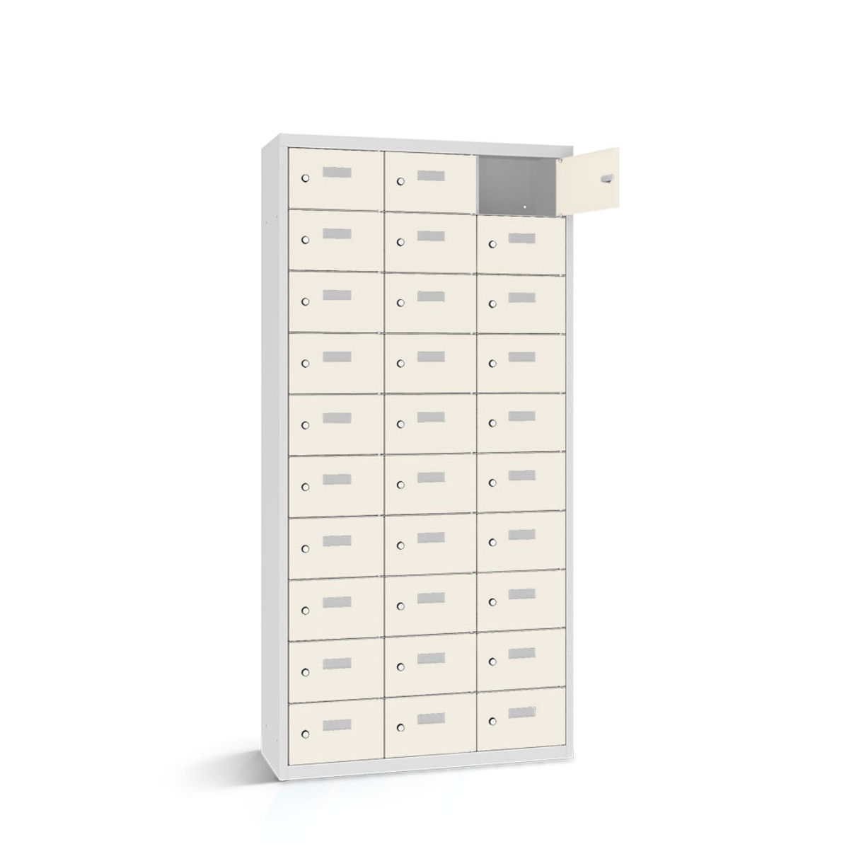rotstahl Wertfachschrank 30 Fächer mit lichtgrauem Korpus 117.5x30x180 cm (BxTxH); weiß