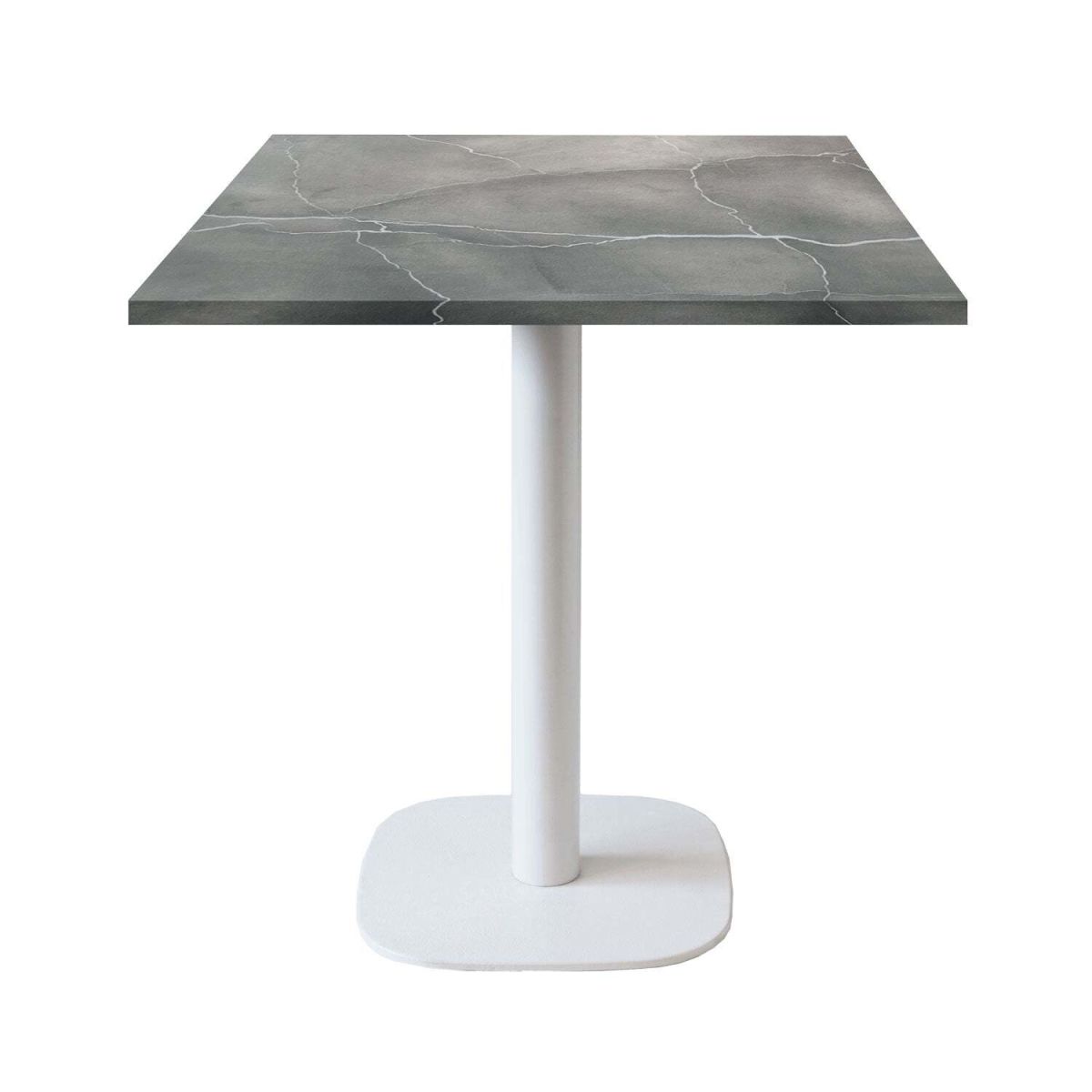 RestooTab Tisch Round quadratisch Gestell weiß - Dekor Stein 70x70x75 cm (LxBxH); Platte grau/blau/marmoriert, Gestell weiß; quadratisch