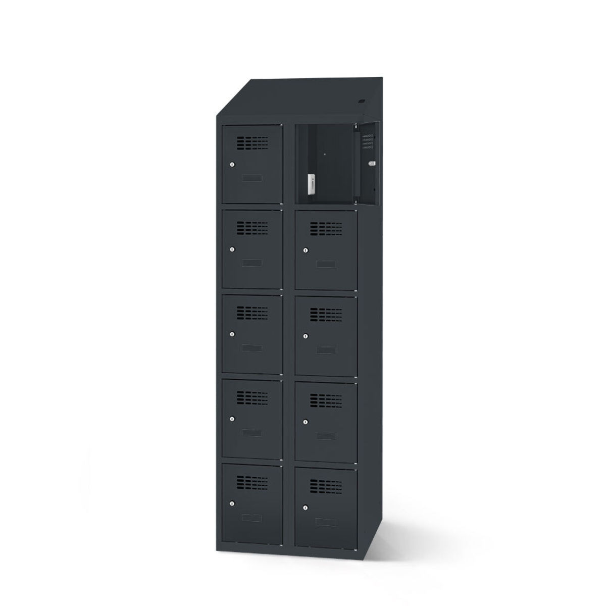 rotstahl Fächerschrank mit Ladefunktion 10 Fächer mit anthrazitgrauem Korpus 60x200 cm (BxH); anthrazit