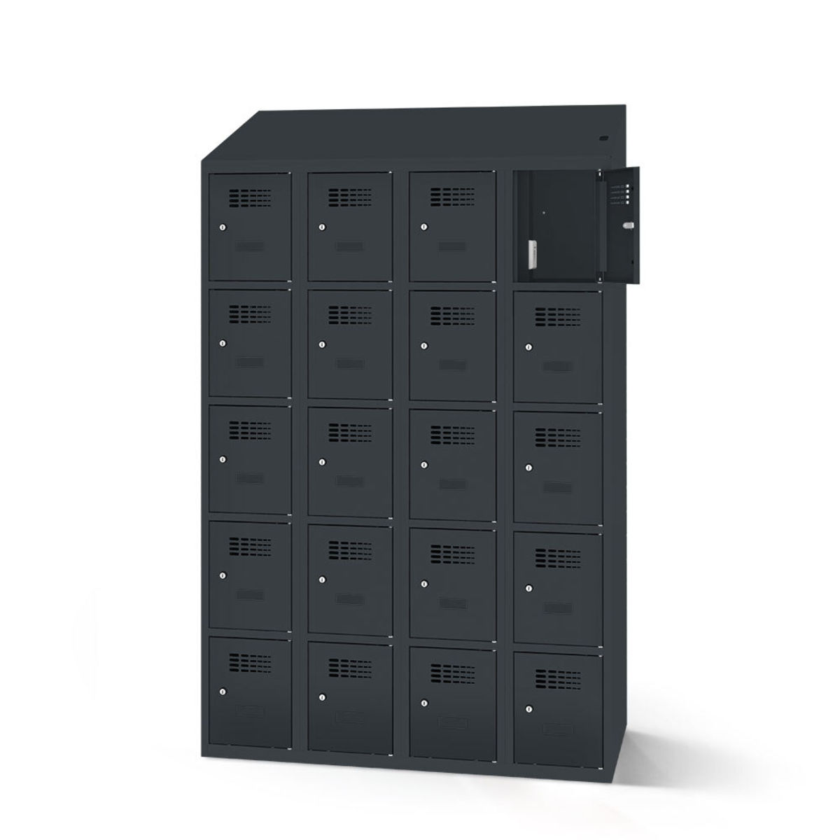 rotstahl Fächerschrank mit Ladefunktion 20 Fächer mit anthrazitgrauem Korpus 120x200 cm (BxH); anthrazit