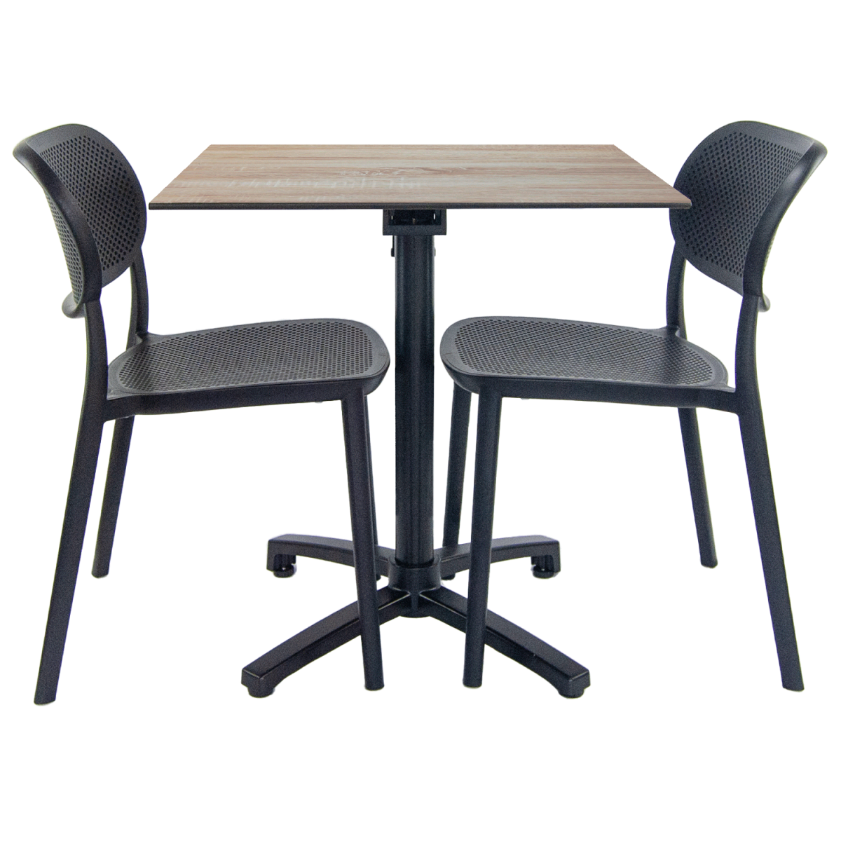 RestooTab Terrassenset Klapptisch Diabolo - 2 Stühle 70x70x73 cm (LxBxH); Platte birke, Gestell schwarz; quadratisch