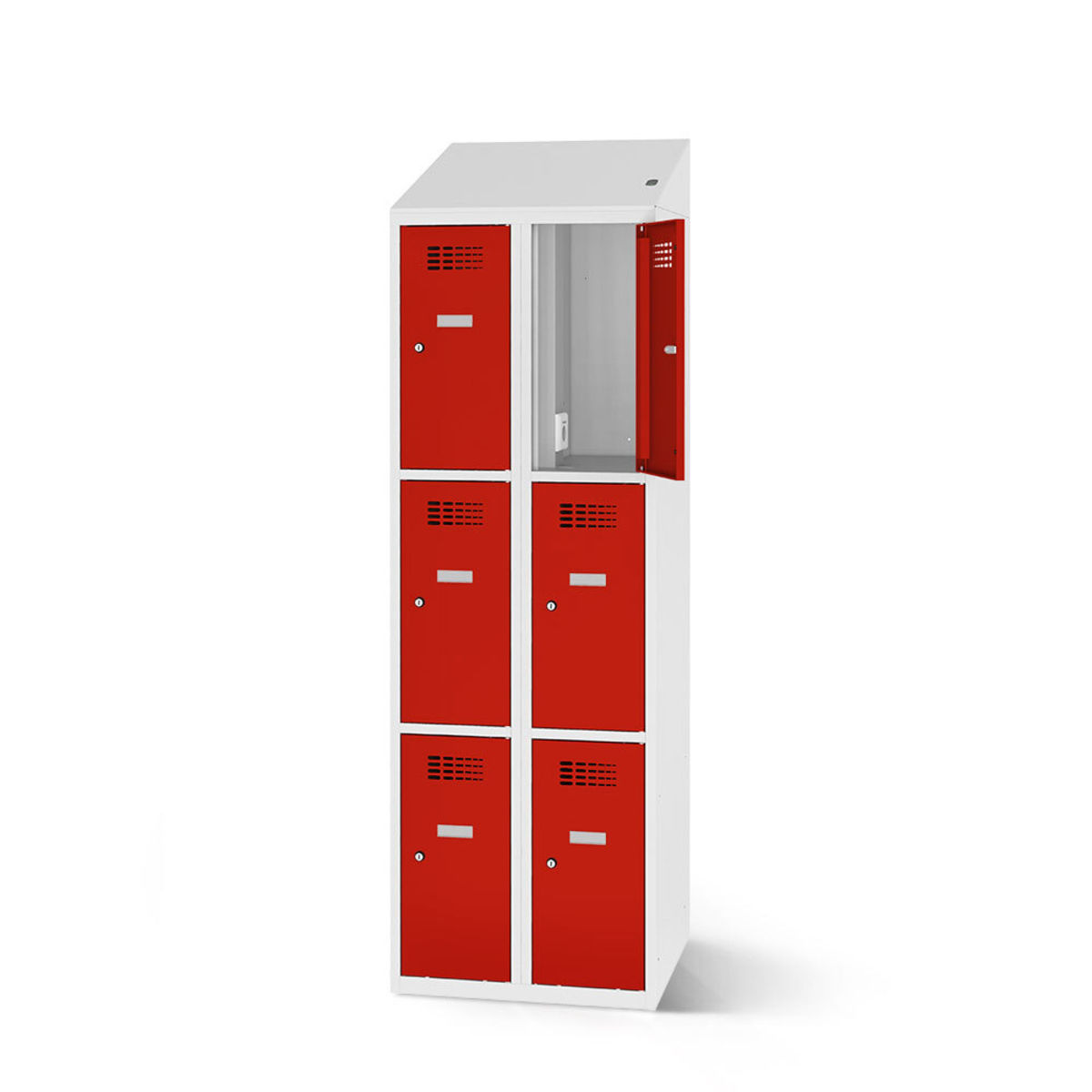 rotstahl Fächerschrank mit Ladefunktion 6 Fächer mit lichtgrauem Korpus 80x200 cm (BxH); rot