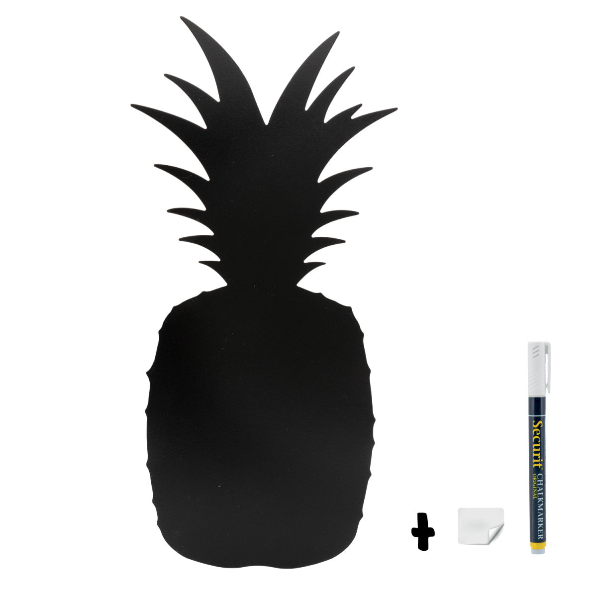 Lavagna da parete - Silhouette Ananas - Pennarello a gesso e kit velcro per fissaggio a parete inclusi - Fine serie Securit; 23x49 cm (LxH); nero