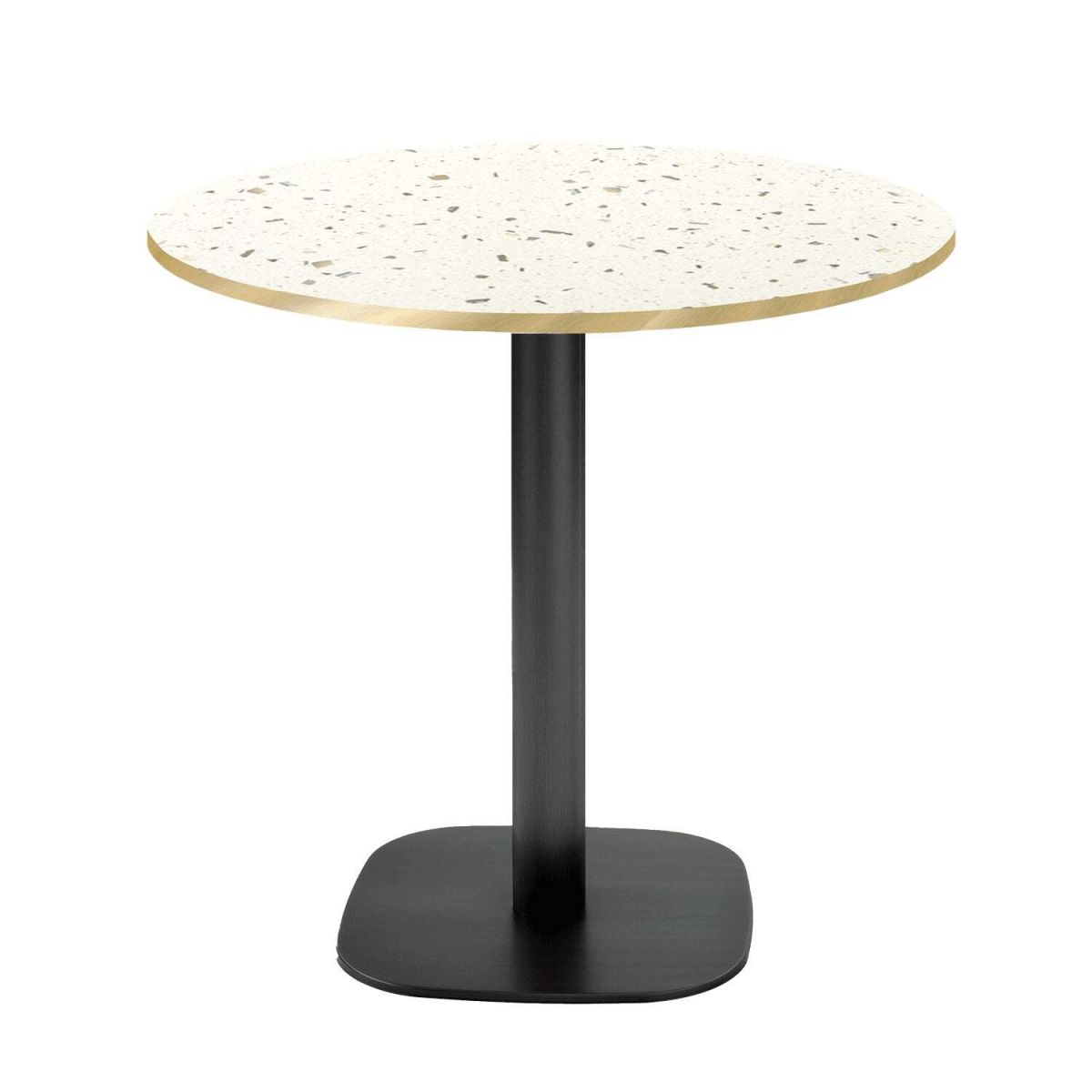 RestooTab Tisch Round rund - Kanten messingfarben 75x70 cm (HxØ); Platte terrazzo, Gestell schwarz; rund