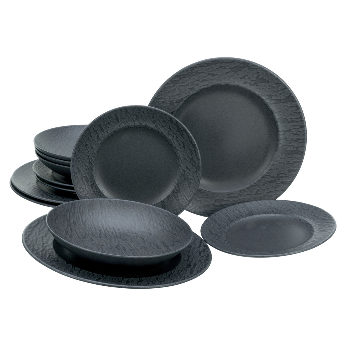 Set di piatti in ardesia 12 pezzi CreaTable; nero