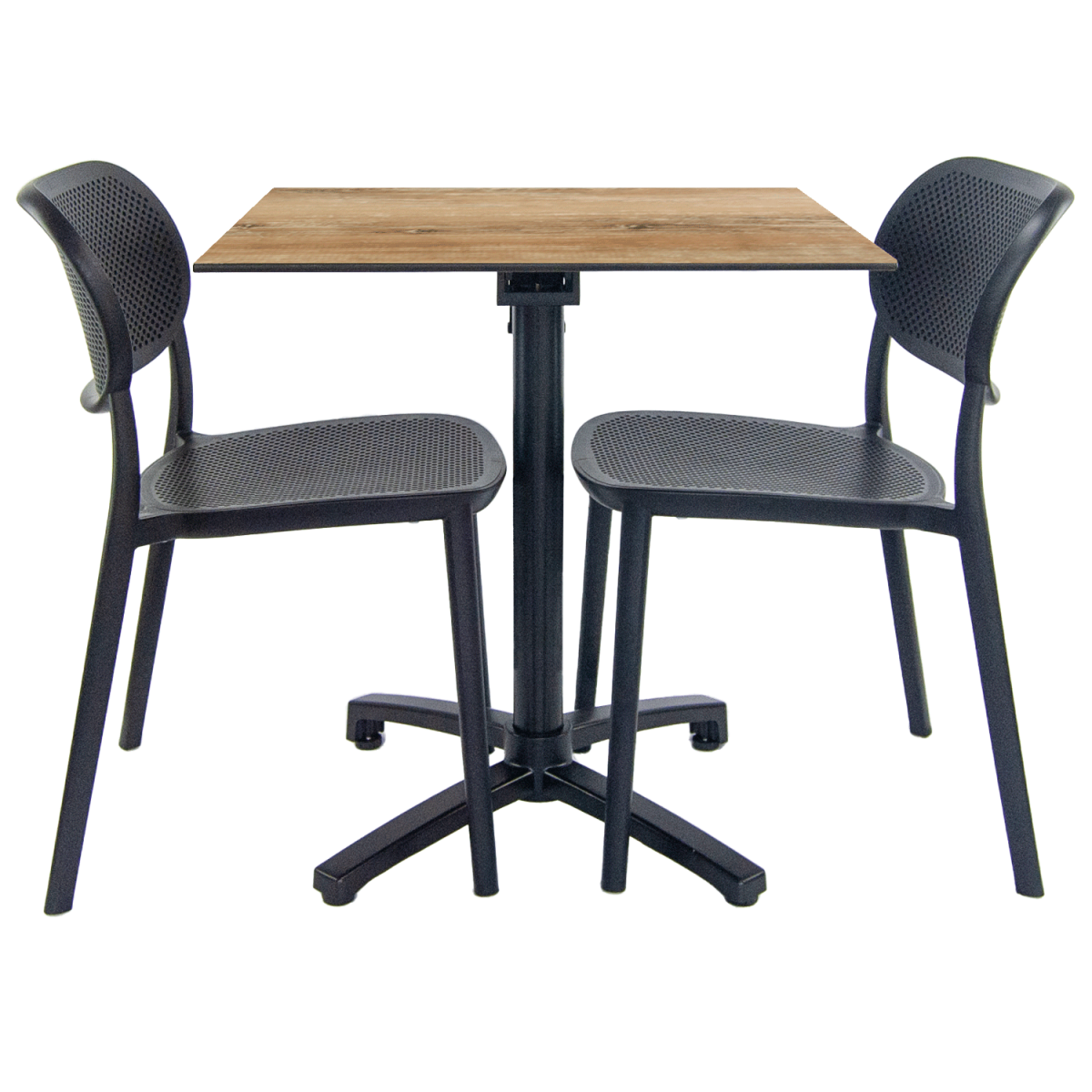 RestooTab Terrassenset Klapptisch Diabolo - 2 Stühle 70x70x73 cm (LxBxH); Platte eiche antik, Gestell schwarz; quadratisch