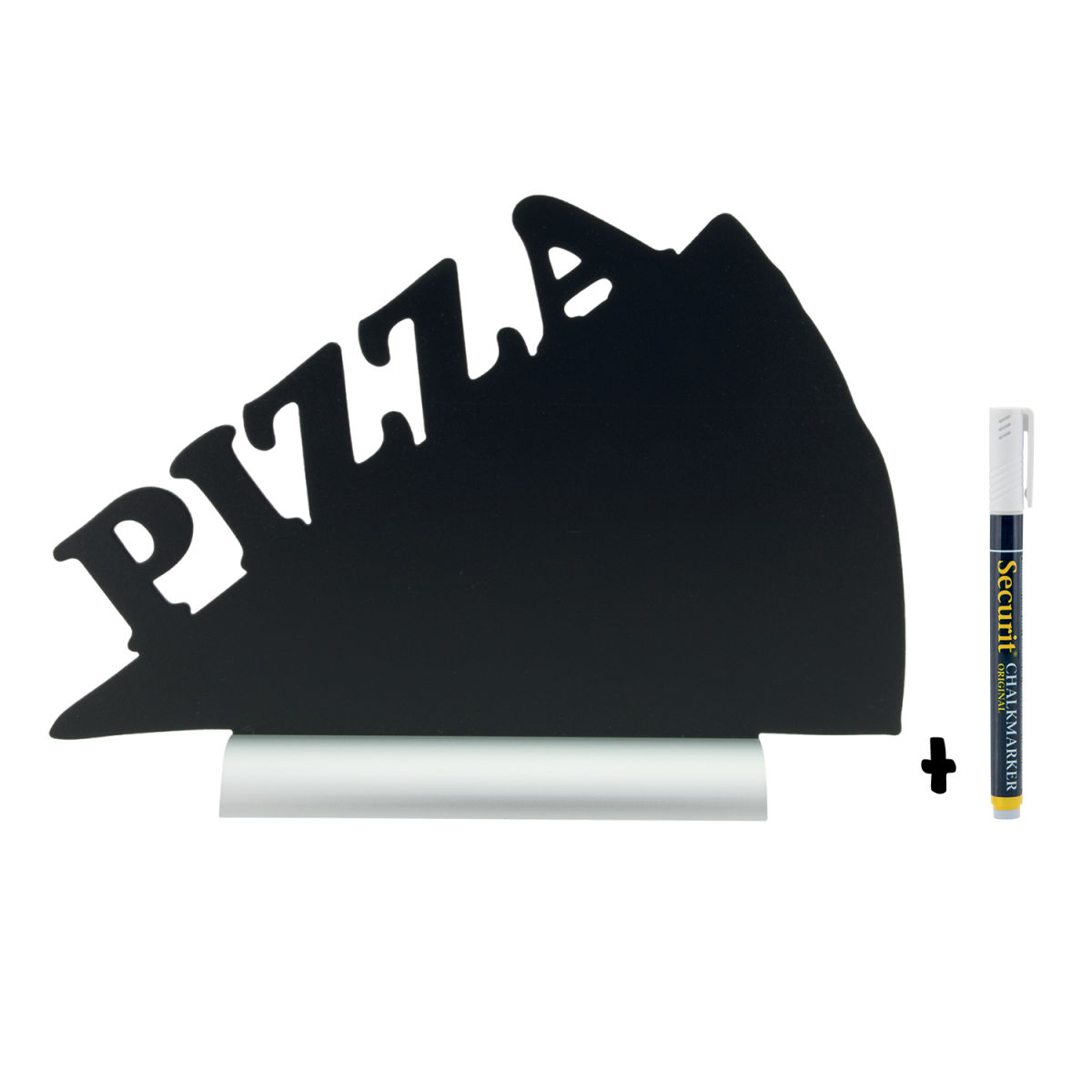 Lavagna da tavolo - Silhouette Pizza - Base in alluminio - Pennarello gesso incluso Securit; 34x24 cm (LxH); nero