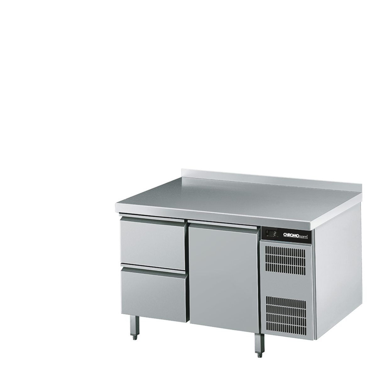 CHROMOnorm Kühltisch GN 1/1, 1 Tür, 2 Züge 1/2 129 ml, 125x85x70 cm (BxHxT); grau