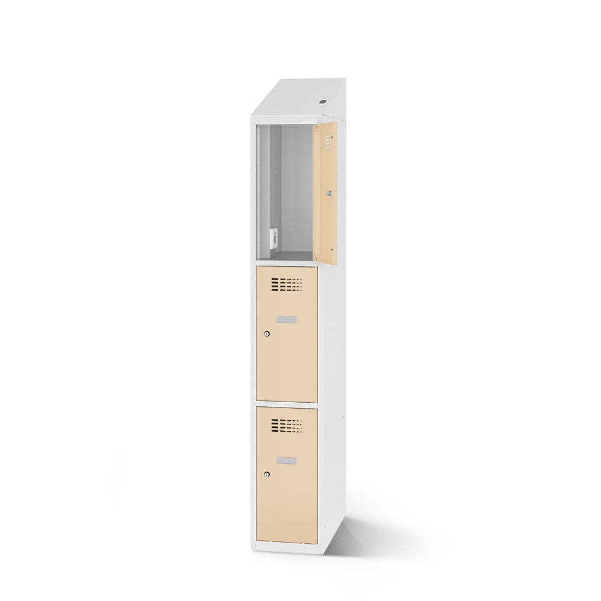 rotstahl Fächerschrank mit Ladefunktion 3 Fächer mit lichtgrauem Korpus 30x200 cm (BxH); elfenbein