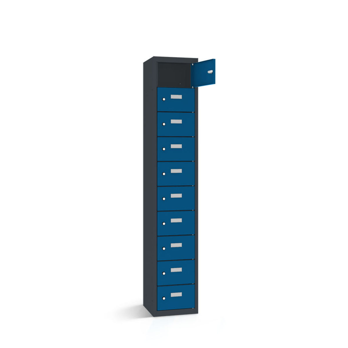 rotstahl Wertfachschrank 10 Fächer mit anthrazitgrauem Korpus 42.5x50x180 cm (BxTxH); dunkelblau
