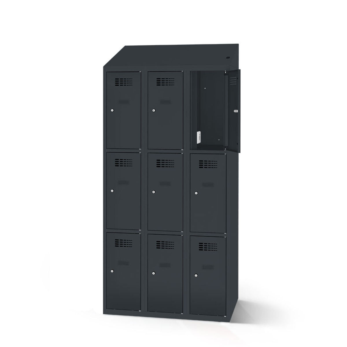 rotstahl Fächerschrank mit Ladefunktion 9 Fächer mit anthrazitgrauem Korpus 120x200 cm (BxH); anthrazit