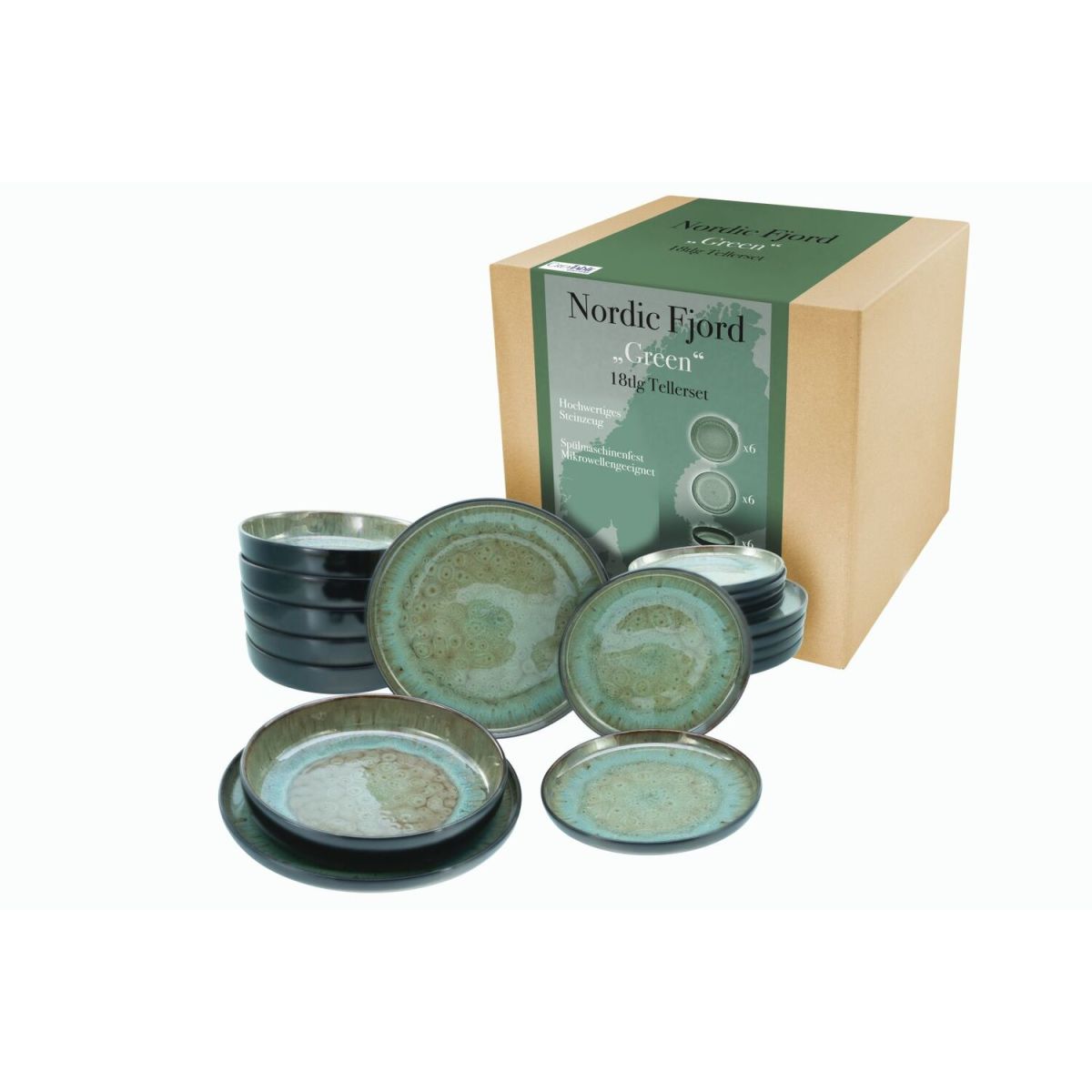 Nordic Fjord - Set di piatti da 18 pezzi CreaTable; verde