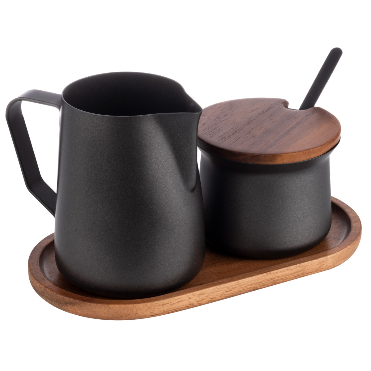 APS Milch- und Zucker-Set MILURO 19x10x10 cm (LxBxH); anthrazit/akazie braun