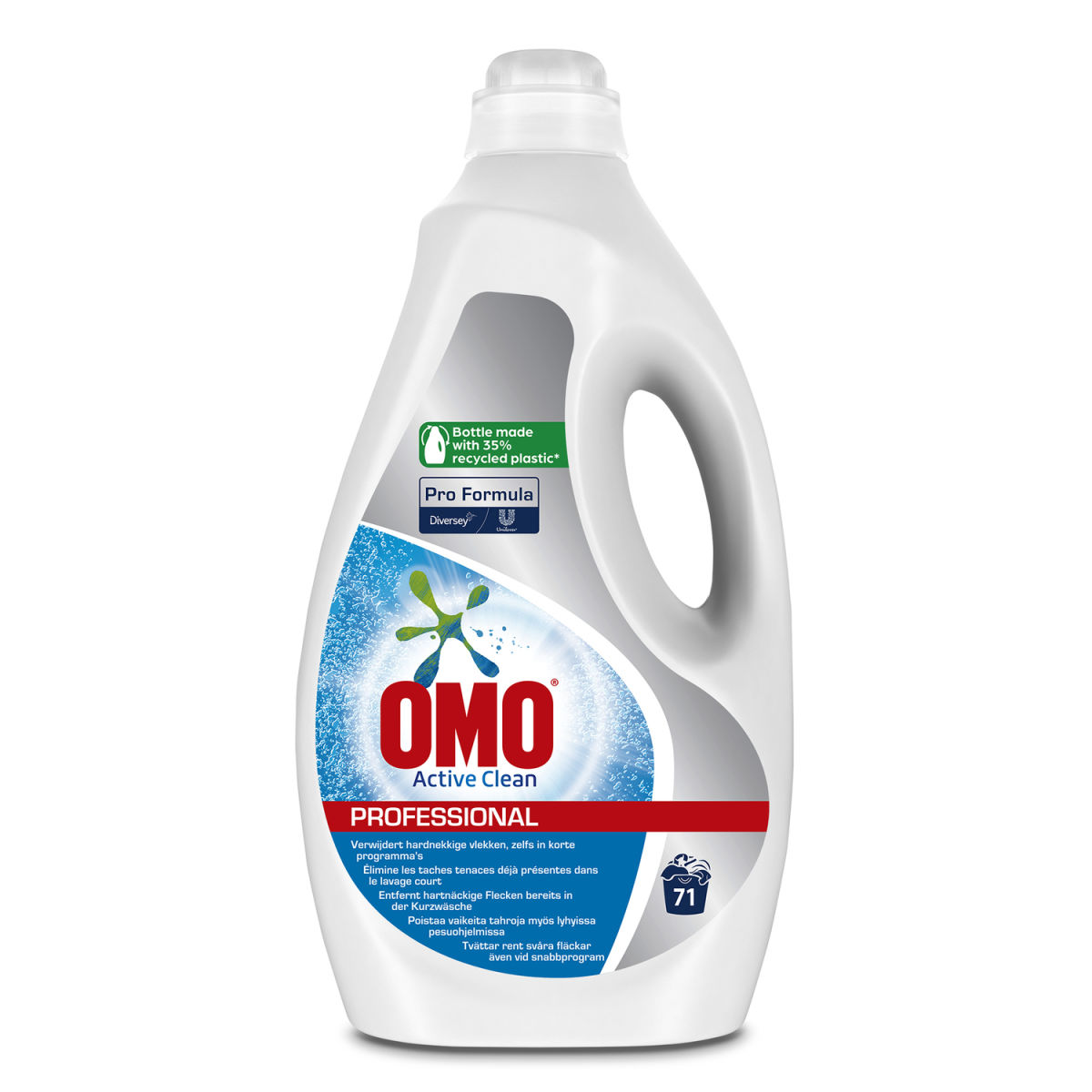 Diversey Omo Professional Active Clean, Flüssiges Vollwaschmittel, Aktiv-Formel mit verstärkter Flecklösekraft 5 l, 0.38x0.29x0.19 cm (LxBxH); blau; 2 Stück / Pack