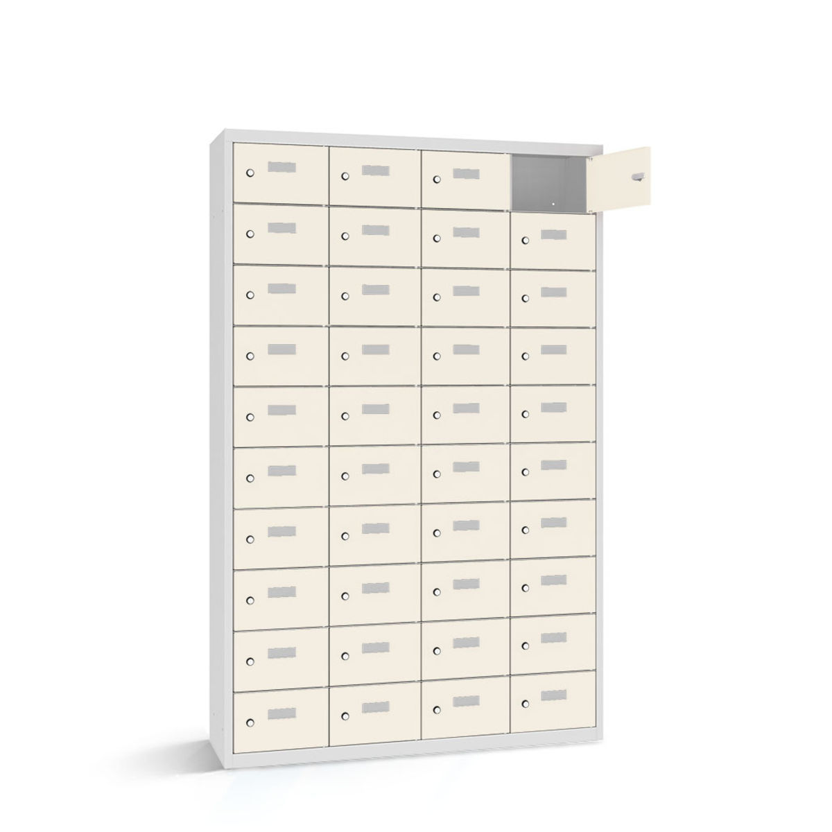 rotstahl Wertfachschrank 40 Fächer mit lichtgrauem Korpus 115x30x180 cm (BxTxH); weiß