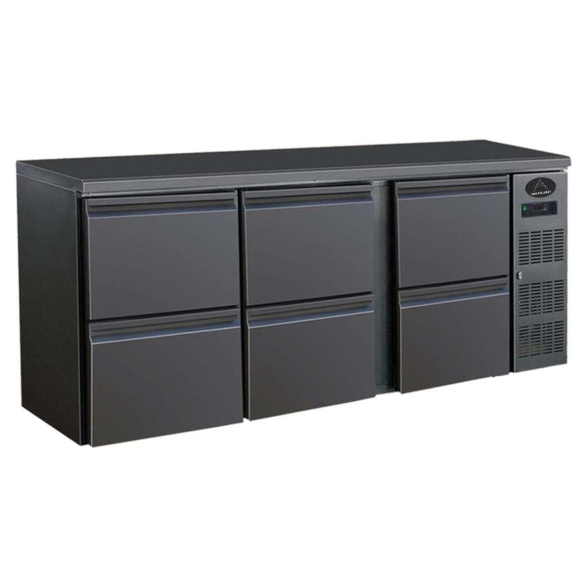 A&S Polarny Flaschenkühltisch I 537L I 6 Schubladen I BBC360 200.2x86x51.3 cm (BxHxT); schwarz