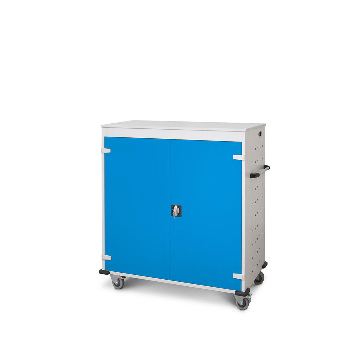 rotstahl Laptopwagen 30 Fächer mit lichtgrauem Korpus 92x131 cm (BxH); blau