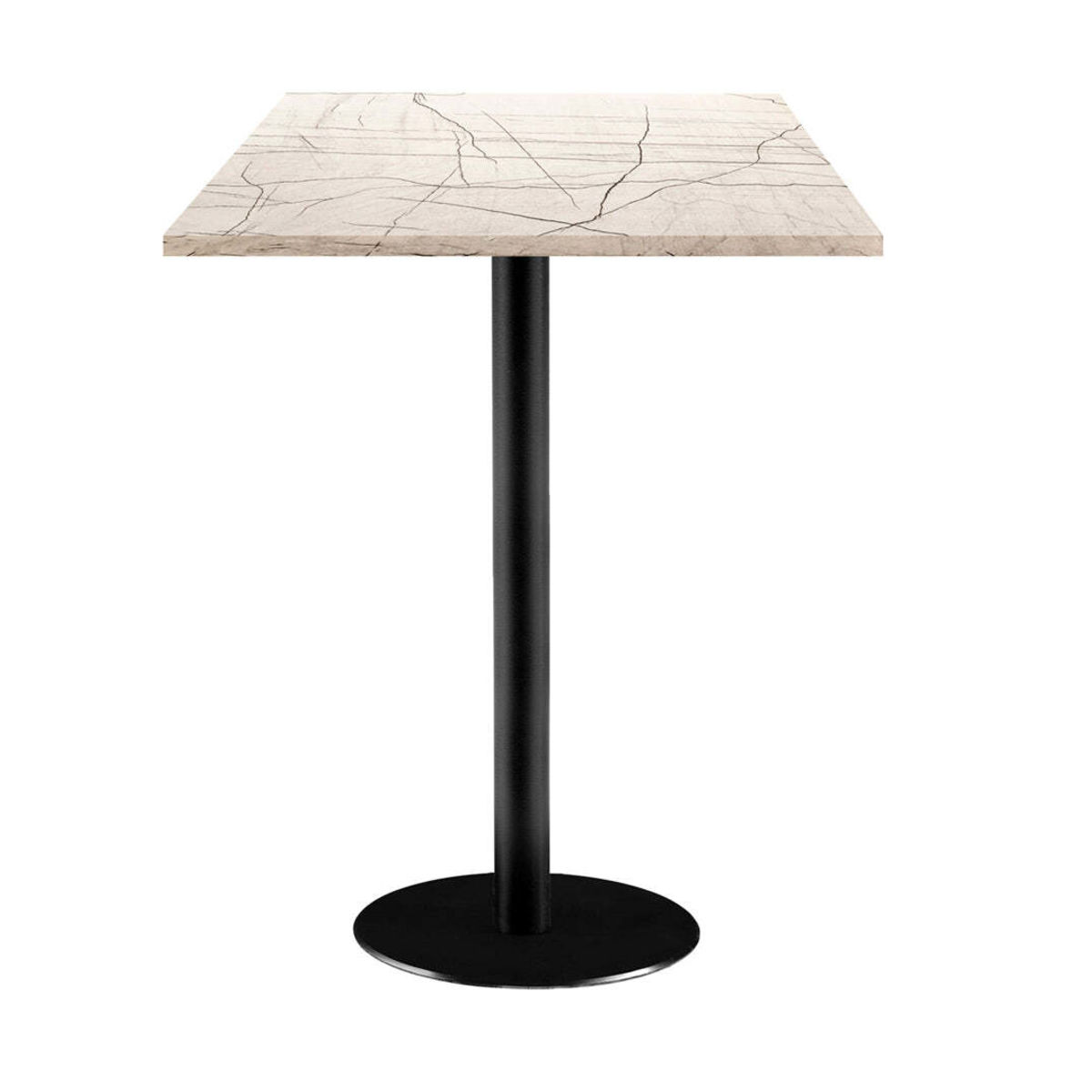 RestooTab Stehtisch Rome quadratisch - Dekor Stein 60x60x113 cm (LxBxH); Platte wollweiß/grau/marmoriert, Gestell schwarz; quadratisch
