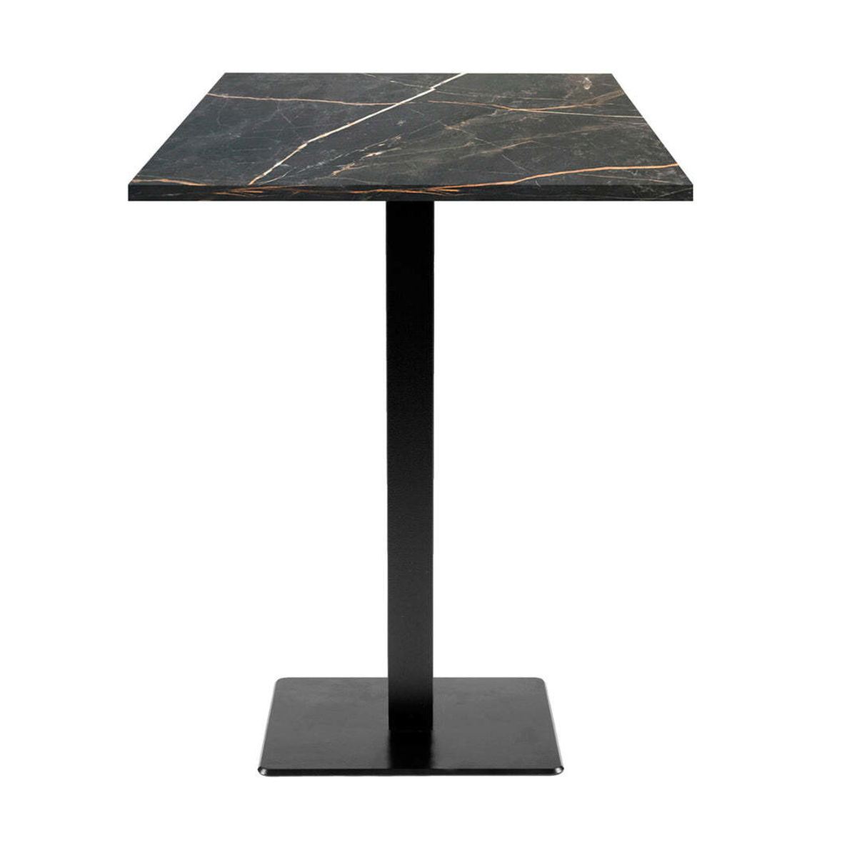 RestooTab Stehtisch Milan quadratisch - Dekor Stein & Holz 60x60x113 cm (LxBxH); Platte schwarz, Gestell schwarz; quadratisch