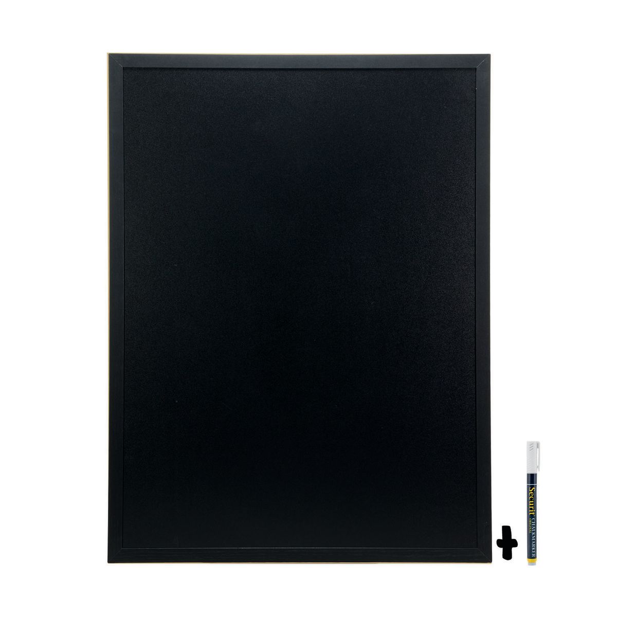 Lavagna da parete Woody – Legno con finitura nera verniciata – Pennarello a gesso e kit di montaggio inclusi Securit; 60x80 cm (LxH); nero