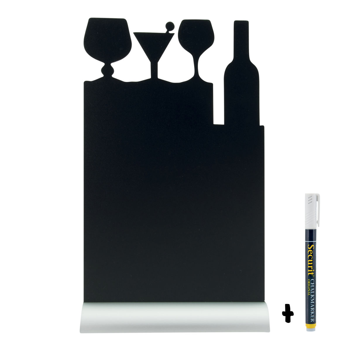Lavagna da tavolo - Silhouette Cocktail - Base in alluminio - Pennarello a gesso incluso Securit; 21x34.5 cm (LxH); nero