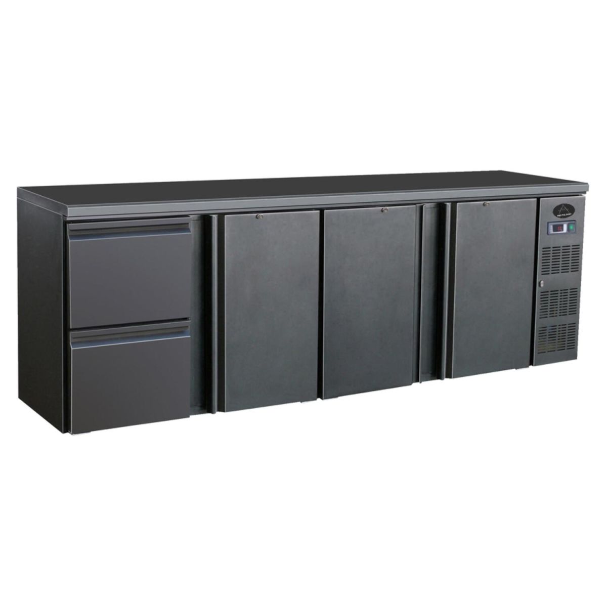 A&S Polarny Flaschenkühltisch I 698L I 3 Türen / 2 Schubladen I BBC420 254.2x86x51.3 cm (BxHxT); schwarz