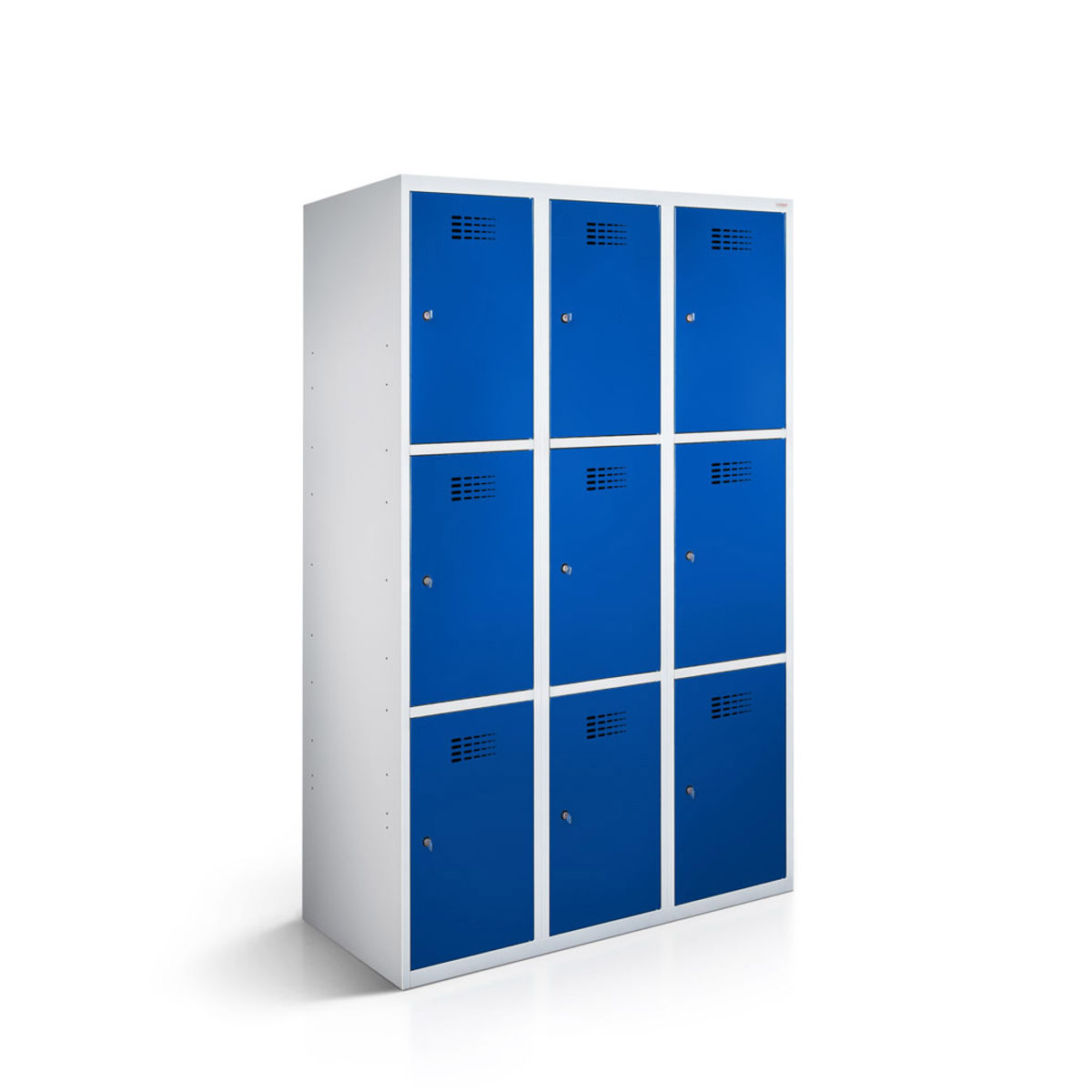 rotstahl Fächerschrank 9 Fächer mit lichtgrauem Korpus 90x50x180 cm (BxTxH); dunkelblau