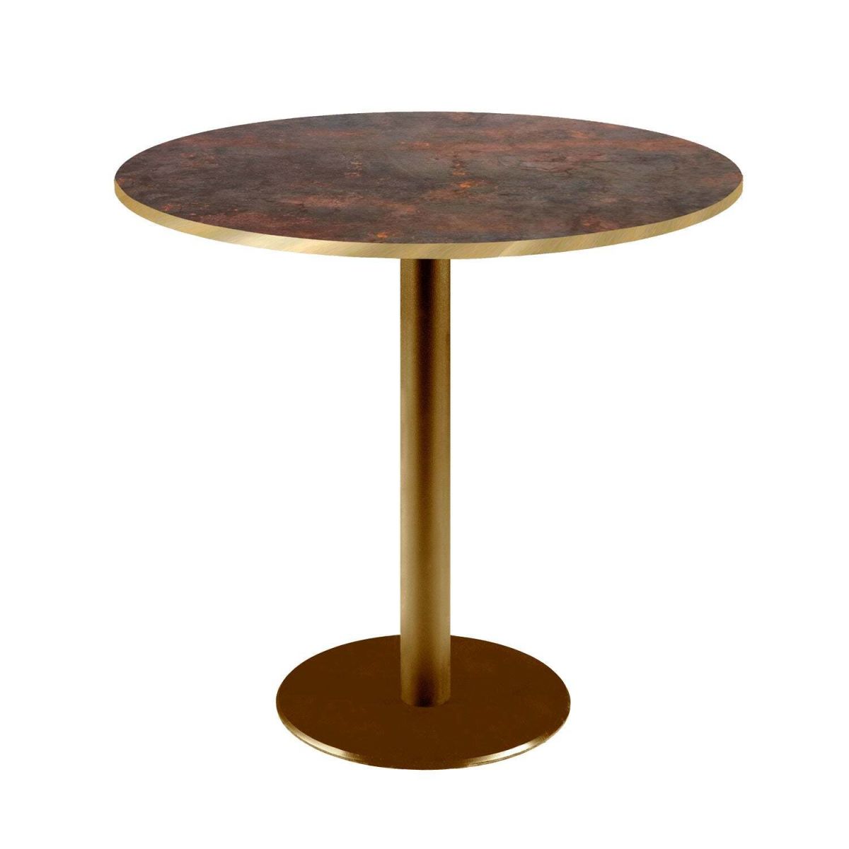 RestooTab Tisch Rome rund Gestell goldmetallic - Kanten messingfarben 75x70 cm (HxØ); Platte metall verrostet, Gestell messing; rund