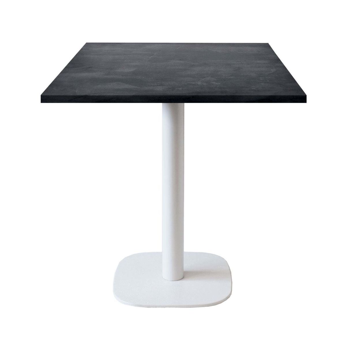 RestooTab Tisch Round quadratisch Gestell weiß - Dekor Stein 70x70x75 cm (LxBxH); Platte steingrau, Gestell weiß; quadratisch
