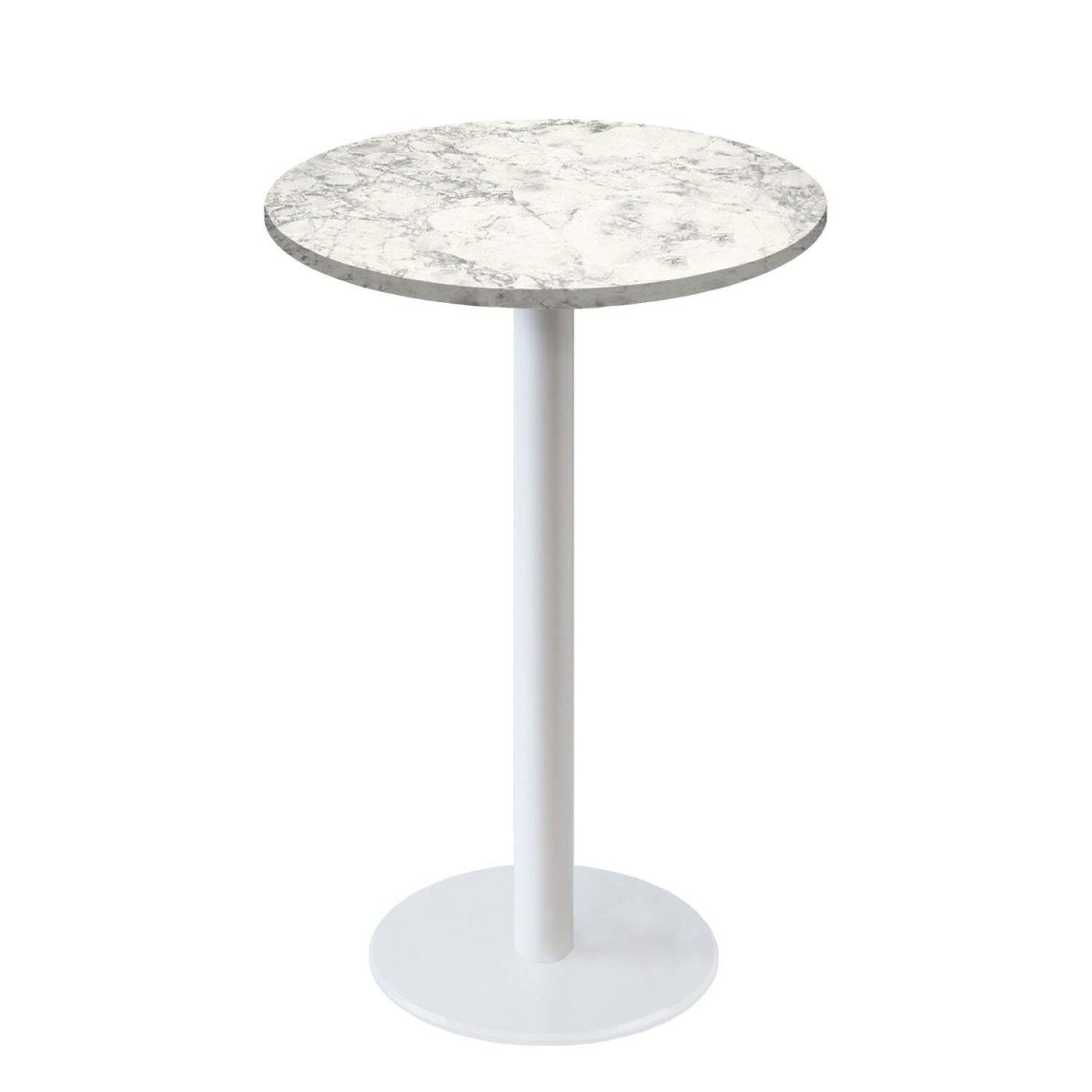 Tavolo alto Roma rotondo base bianco - laminato legno & pietra RestooTab; 113x60 cm (HxØ); grigio chiaro/ottone/marmorizzato; rotonda