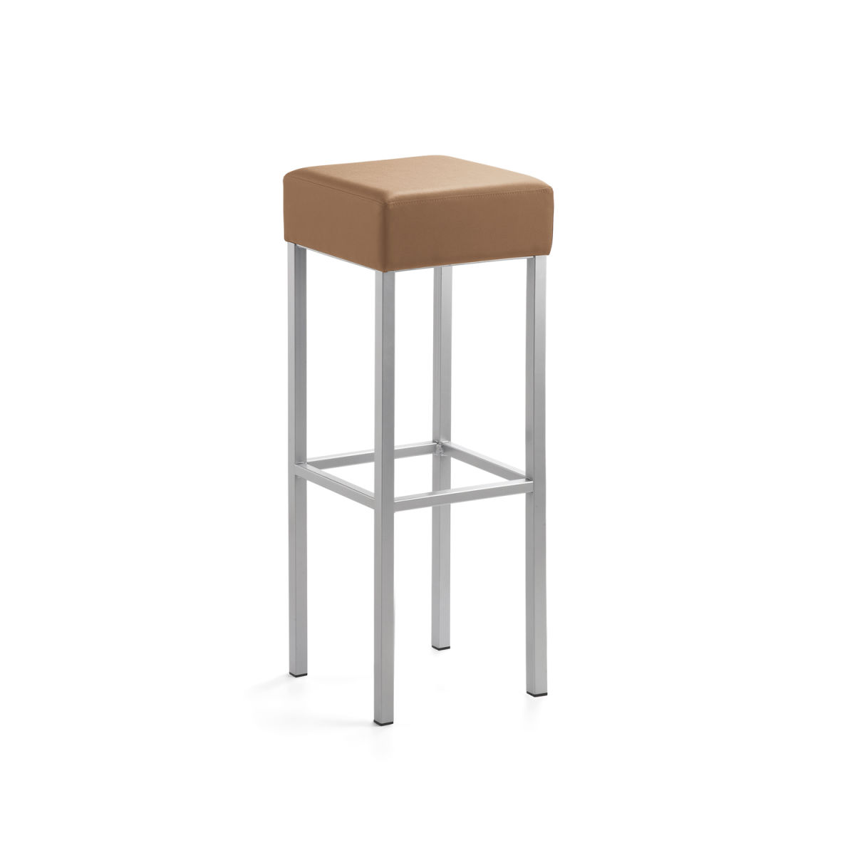 Mayer Sitzmöbel Extra-hoher Barhocker 89 cm, Vierfuß, Mikrofaser in Lederoptik 34x34x92 cm (BxTxH); Sitz hellbraun, Gestell silber