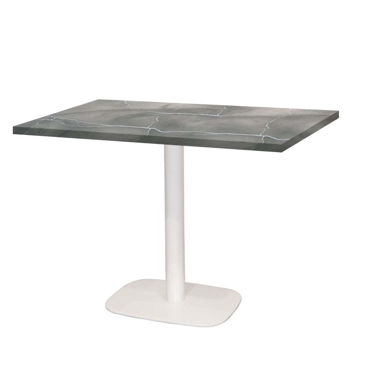 RestooTab Tisch Round rechteckig Gestell weiß - Dekor Stein 120x70x75 cm (LxBxH); Platte grau/blau/marmoriert, Gestell weiß; rechteckig