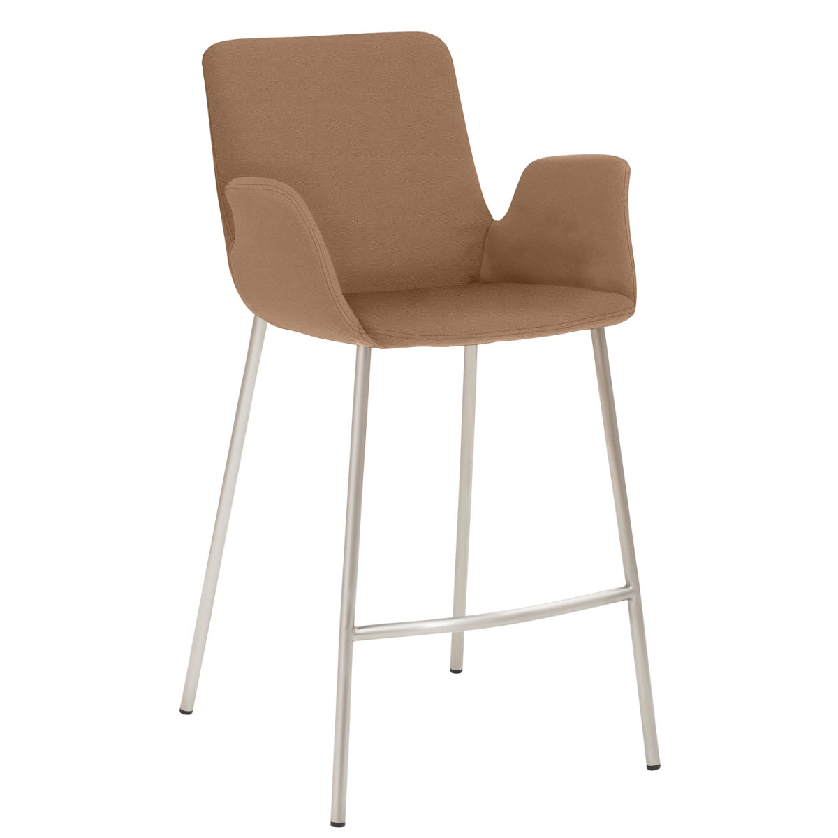 Mayer Sitzmöbel Tresenhocker mit Armlehnen, Vierfuß-Gestell, Mikrofaser in Lederoptik Gestell silber 53x49x95 cm (BxTxH); Sitz hellbraun, Gestell silber