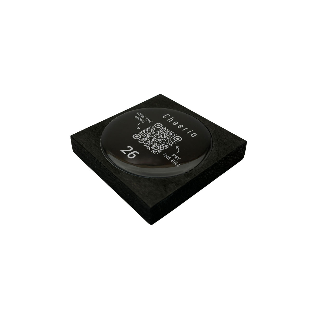 PRODUCTMATE Tischaufsteller liegend gerade mit QR-Code Aufkleber glänzend 11x11 cm (BxH); buche/schwarz; 25 Stück / Pack