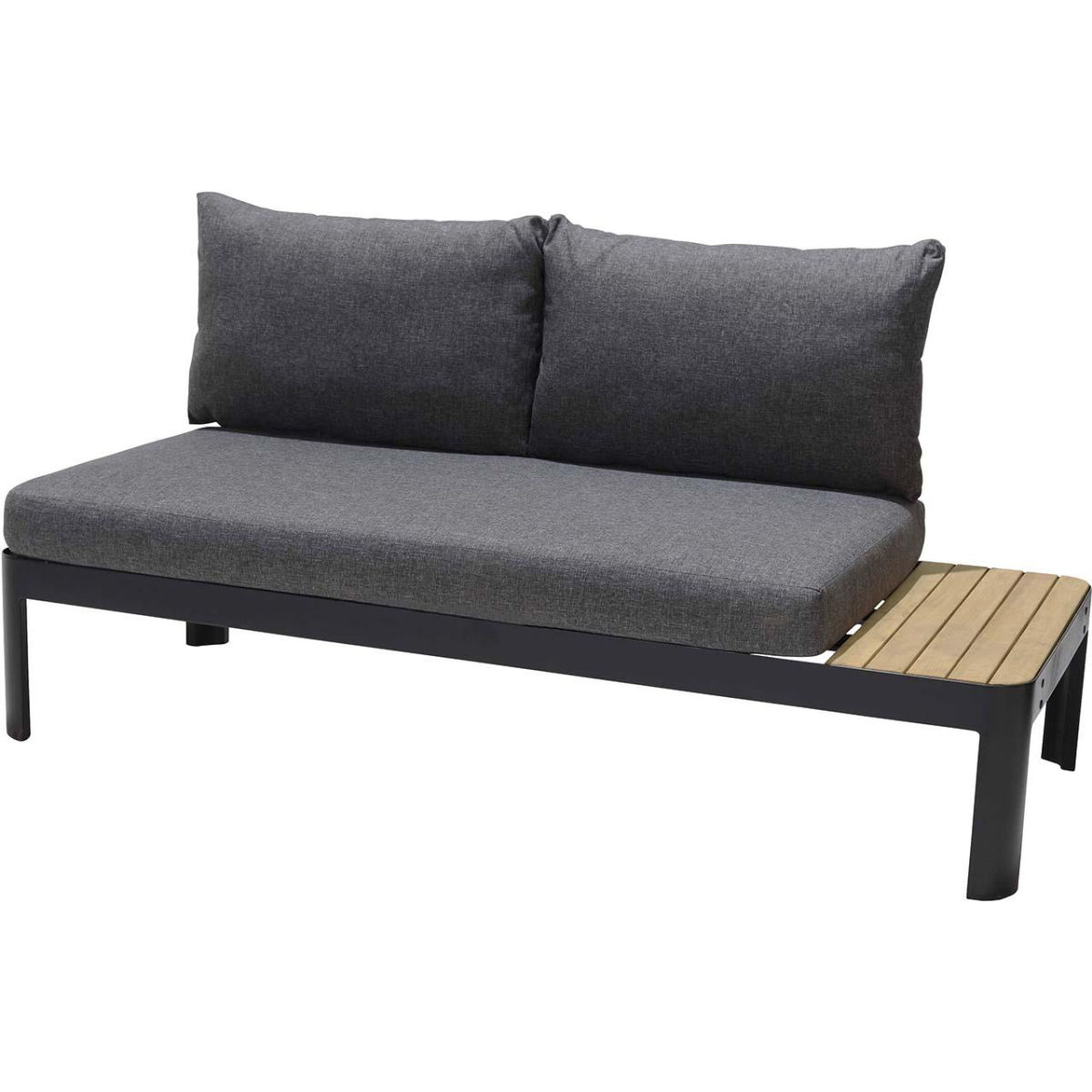 ScanCom Gartensofa 2-Sitzer 'Portals' mit 2 Rückenlehnen und Ablage, schwarz; 172x78x73 cm (BxTxH); Sitz grau, Gestell schwarz