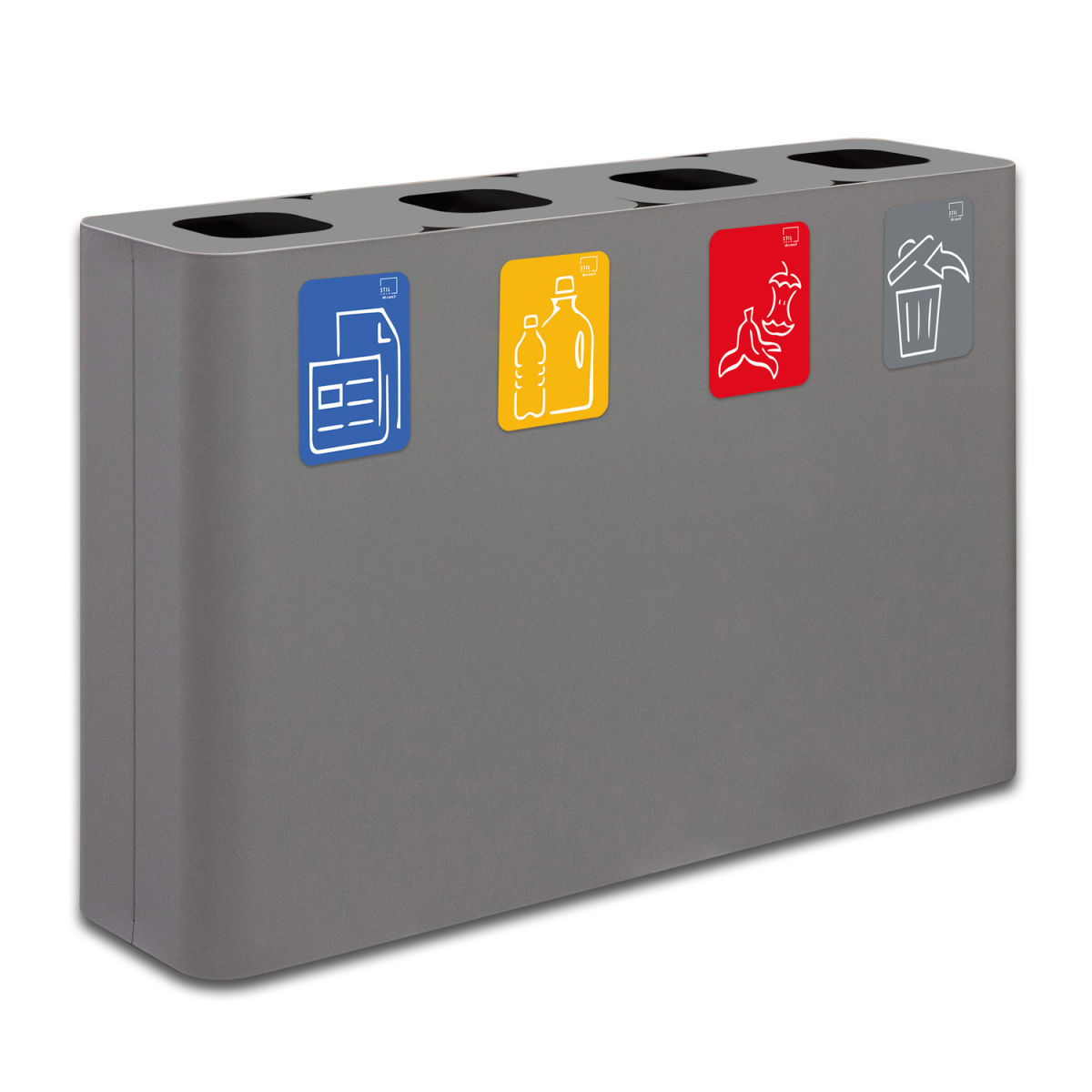 STIL CASA Stil Casa PURE Abfallsammelsystem, lackierter Stahl, mit vier Fächern zu je 60 Liter 240 l, 120.3x31x80.5 cm (LxBxH); grau; rechteckig