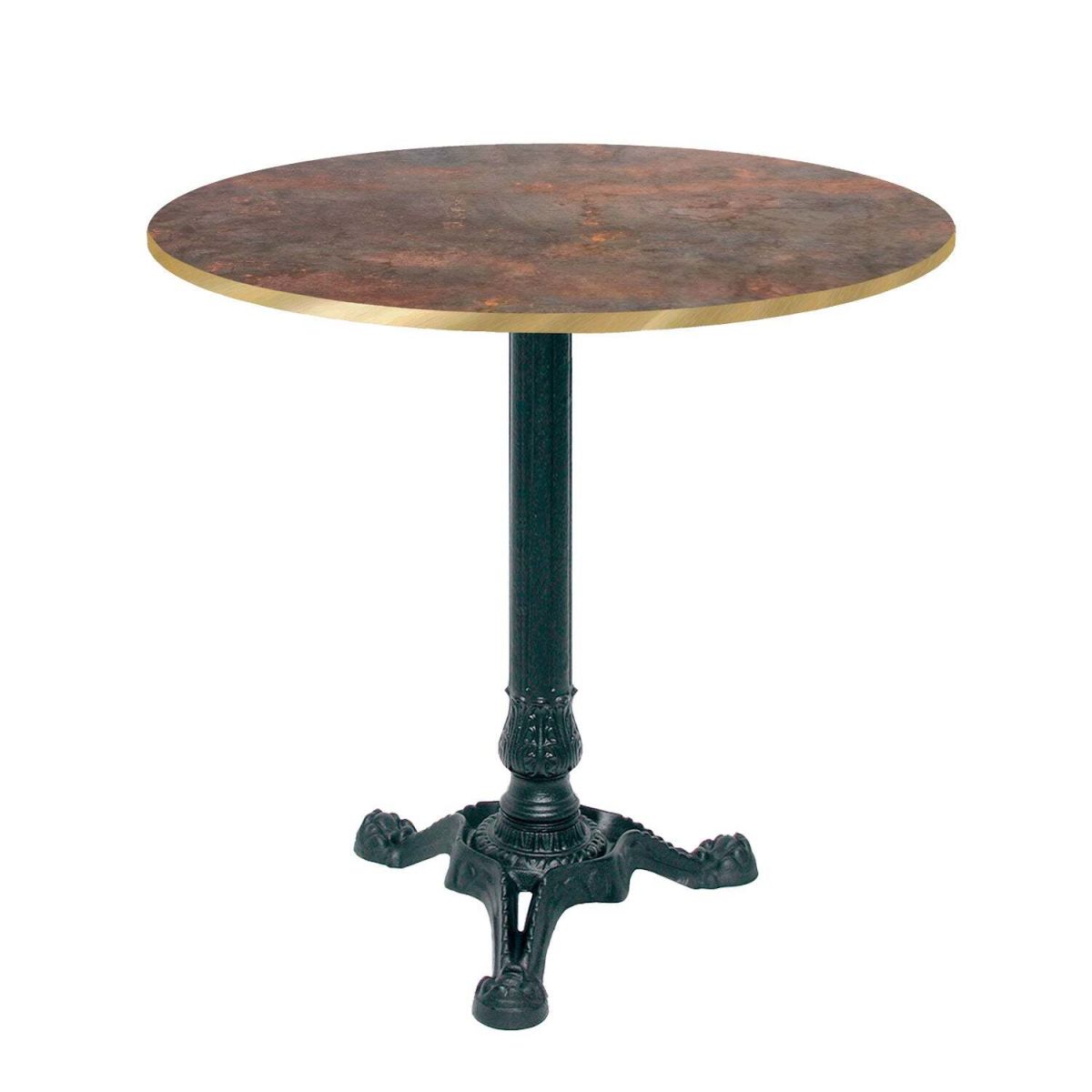 RestooTab Tisch Bistrot rund - Kanten messingfarben 70x70x75x70 cm (LxBxHxØ); metall verrostet/messing; Gestell schwarz; rund