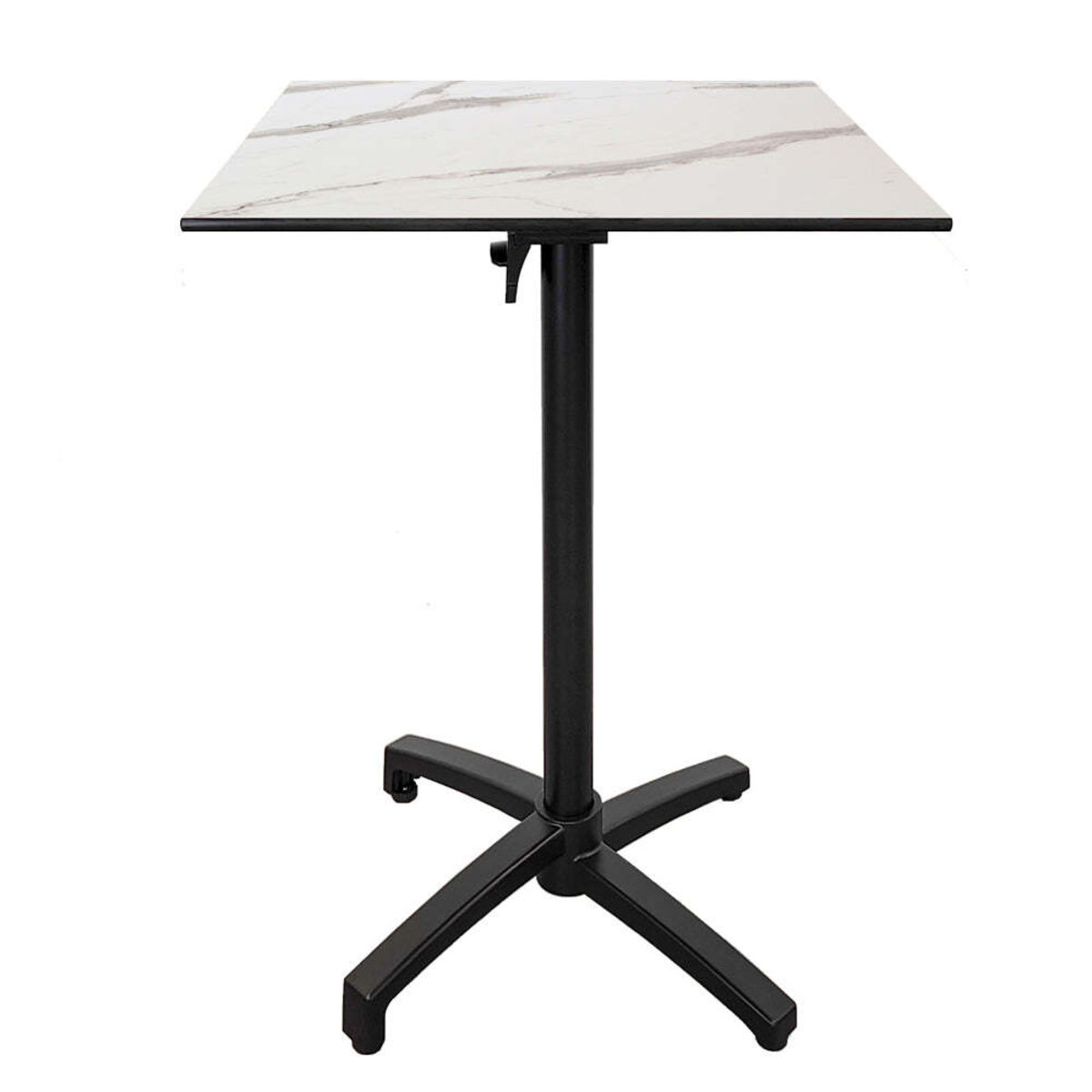 Tavolo alto pieghevole da terrazza Diabolo quadrato RestooTab; 60x60x111 cm (LxLxH); Piano tavolo bianco/grigio/marmorizzato, struttura nero; quadrata