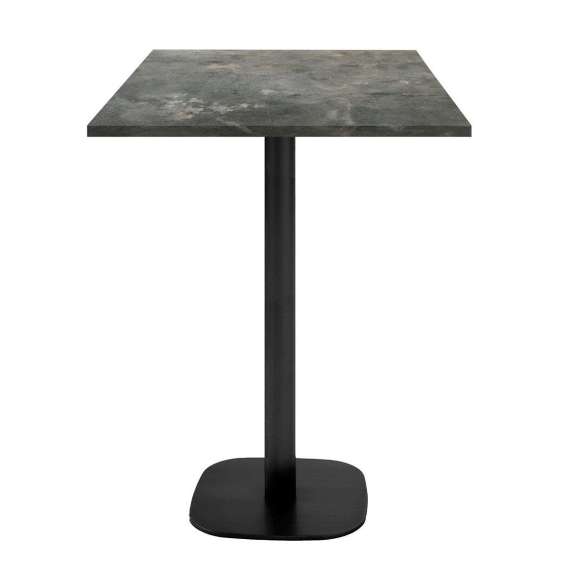 RestooTab Stehtisch Round quadratisch - Dekor Stein & Holz 60x60x113 cm (LxBxH); Platte graublau, Gestell schwarz; quadratisch