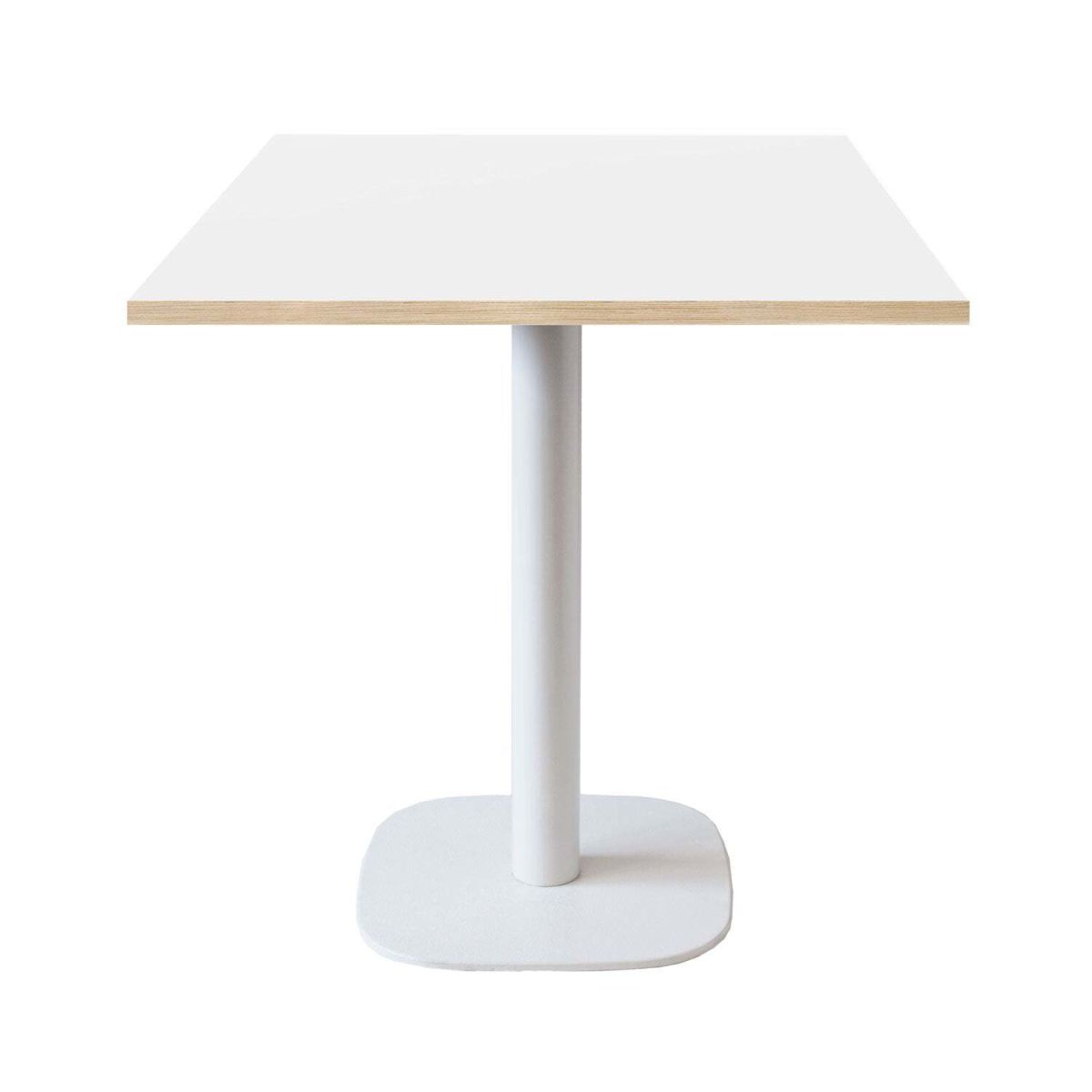 RestooTab Tisch Round quadratisch Gestell weiß - Dekor Holz & Uni 70x70x75 cm (LxBxH); Platte weiß, Gestell weiß; quadratisch