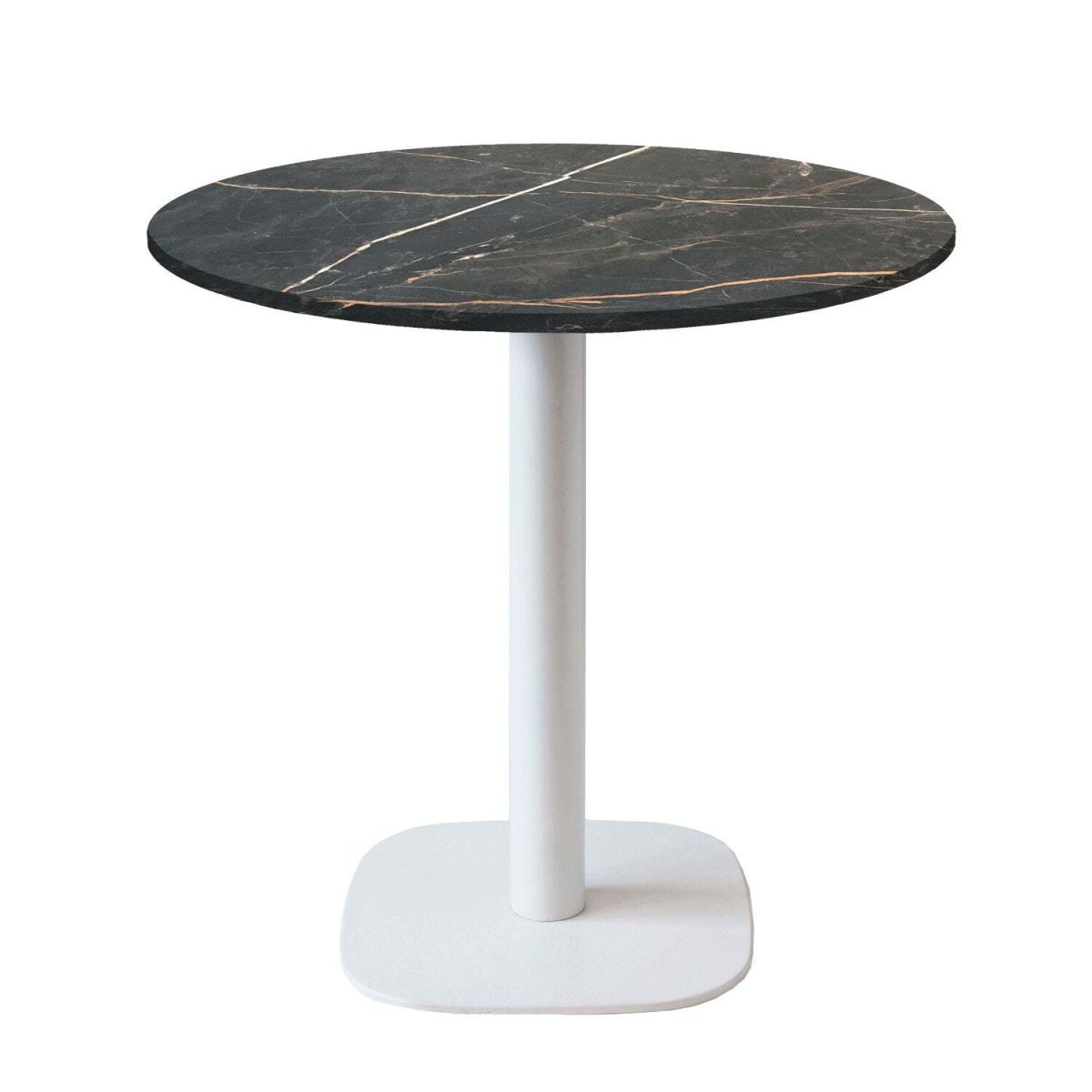 RestooTab Tisch Round rund Gestell weiß - Dekor Stein 75x70 cm (HxØ); Platte schwarz, Gestell weiß; rund