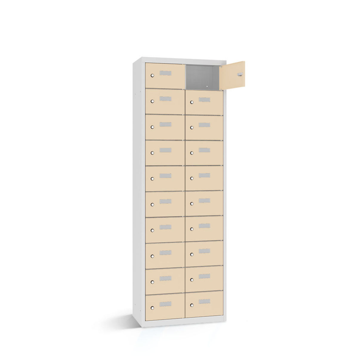 rotstahl Wertfachschrank 20 Fächer mit lichtgrauem Korpus 60x30x180 cm (BxTxH); elfenbein