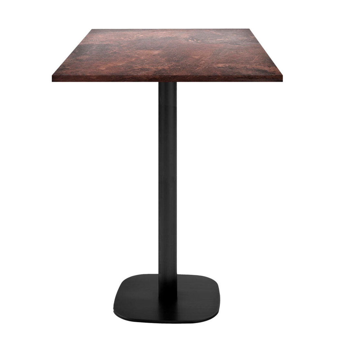 RestooTab Stehtisch Round quadratisch - Dekor Stein & Holz 60x60x113 cm (LxBxH); Platte metall verrostet, Gestell schwarz; quadratisch